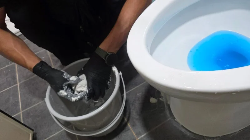 변기 하부 고정과 마감에 사용할 재료 준비